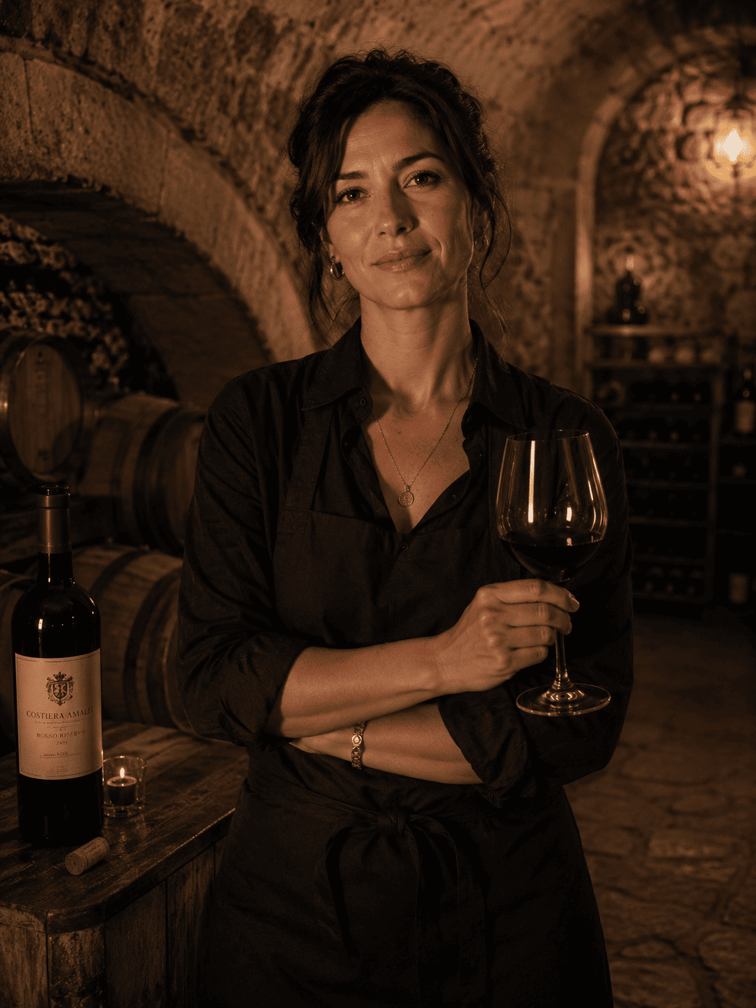 Giulia Marino, sommelier, in the cellar