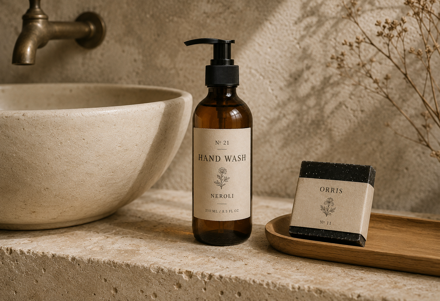 Hand wash, kept by the sink.