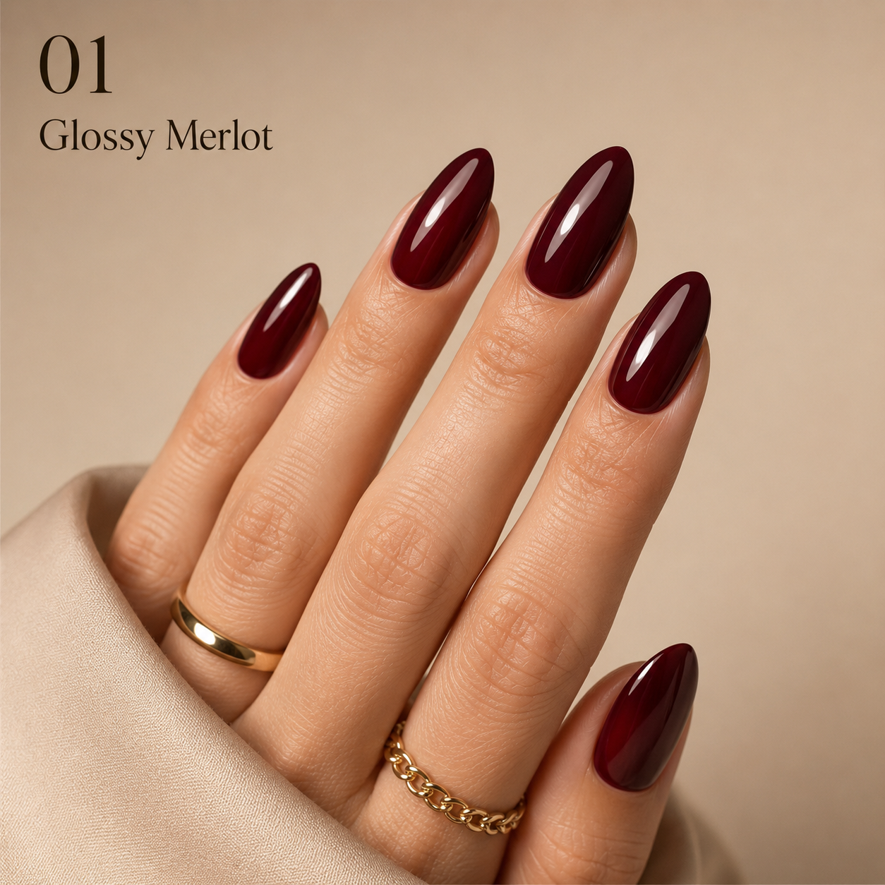 Glossy Merlot - hand-painted nail look N° 04