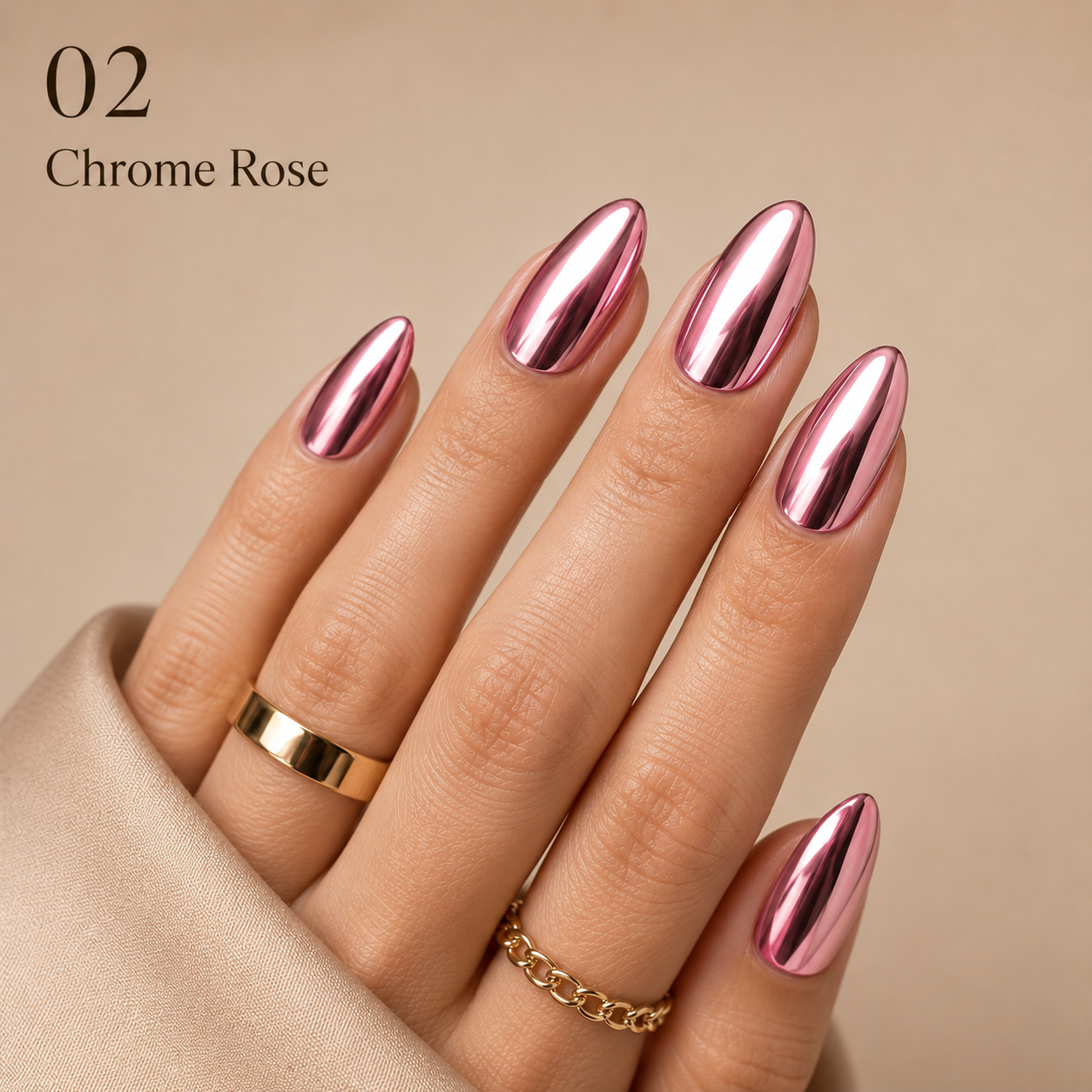 Chrome Rose - hand-painted nail look N° 01