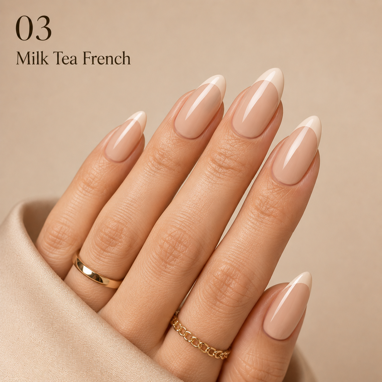 Milk Tea French - hand-painted nail look N° 03 + F