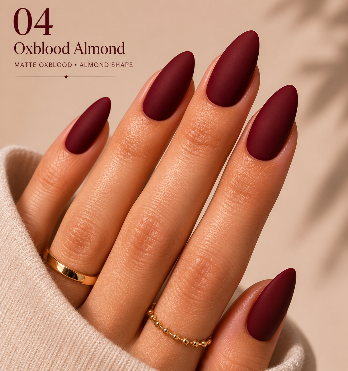 Oxblood Almond - hand-painted nail look N° 02