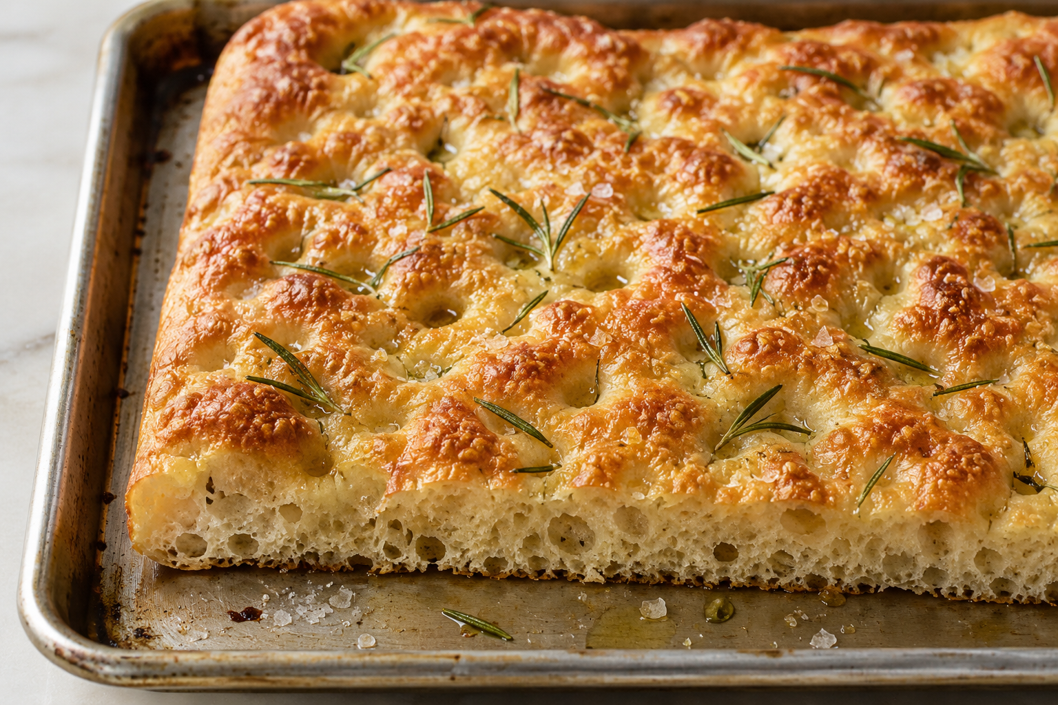 Half-tray of focaccia genovese with rosemary