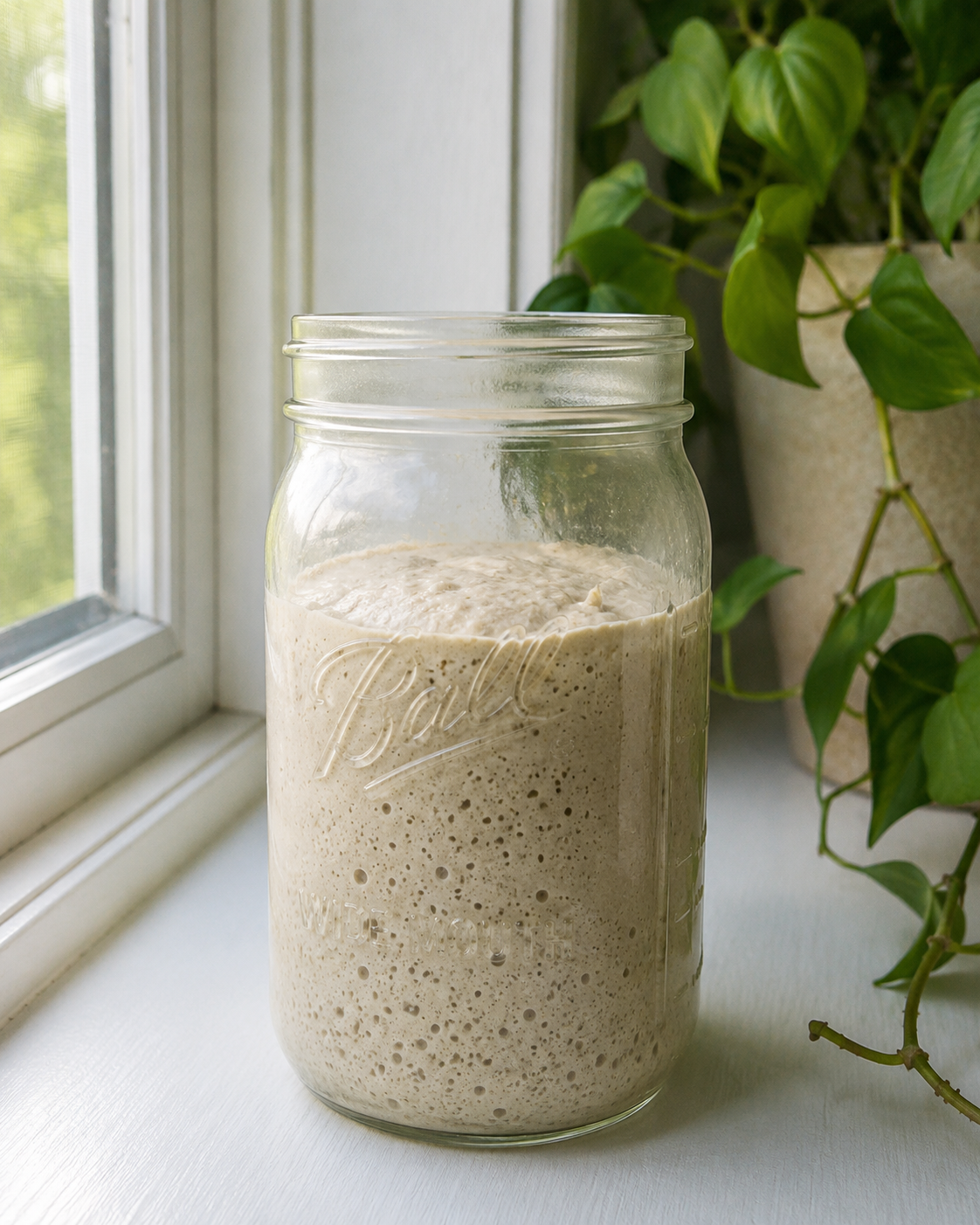 Mamma - sourdough starter in a Mason jar