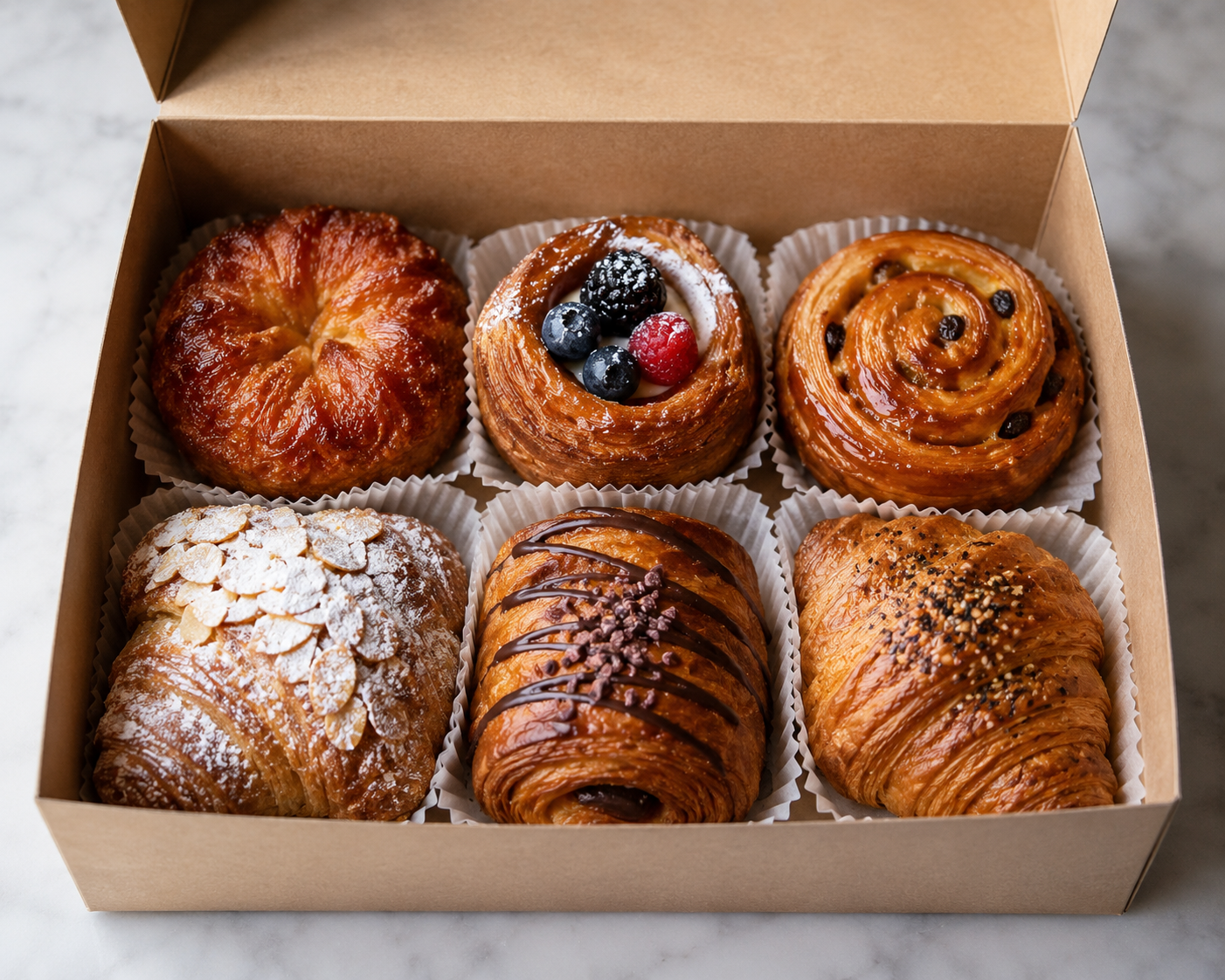 Bakery box of six assorted pastries