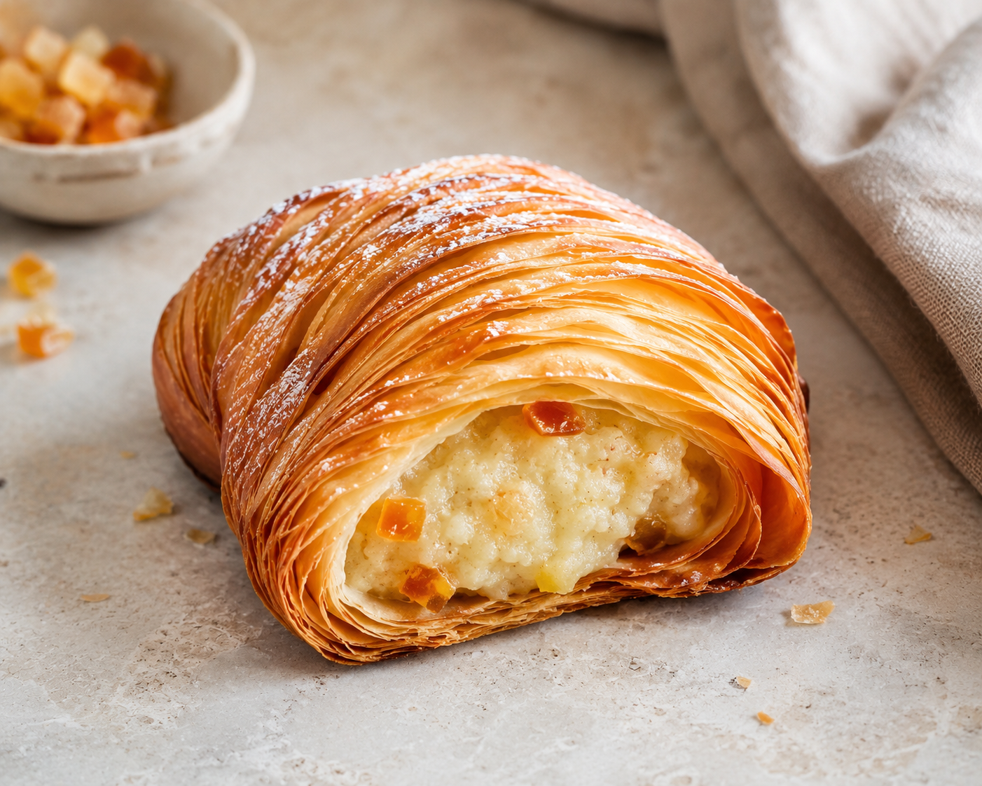 Sfogliatella shell, semolina and rind