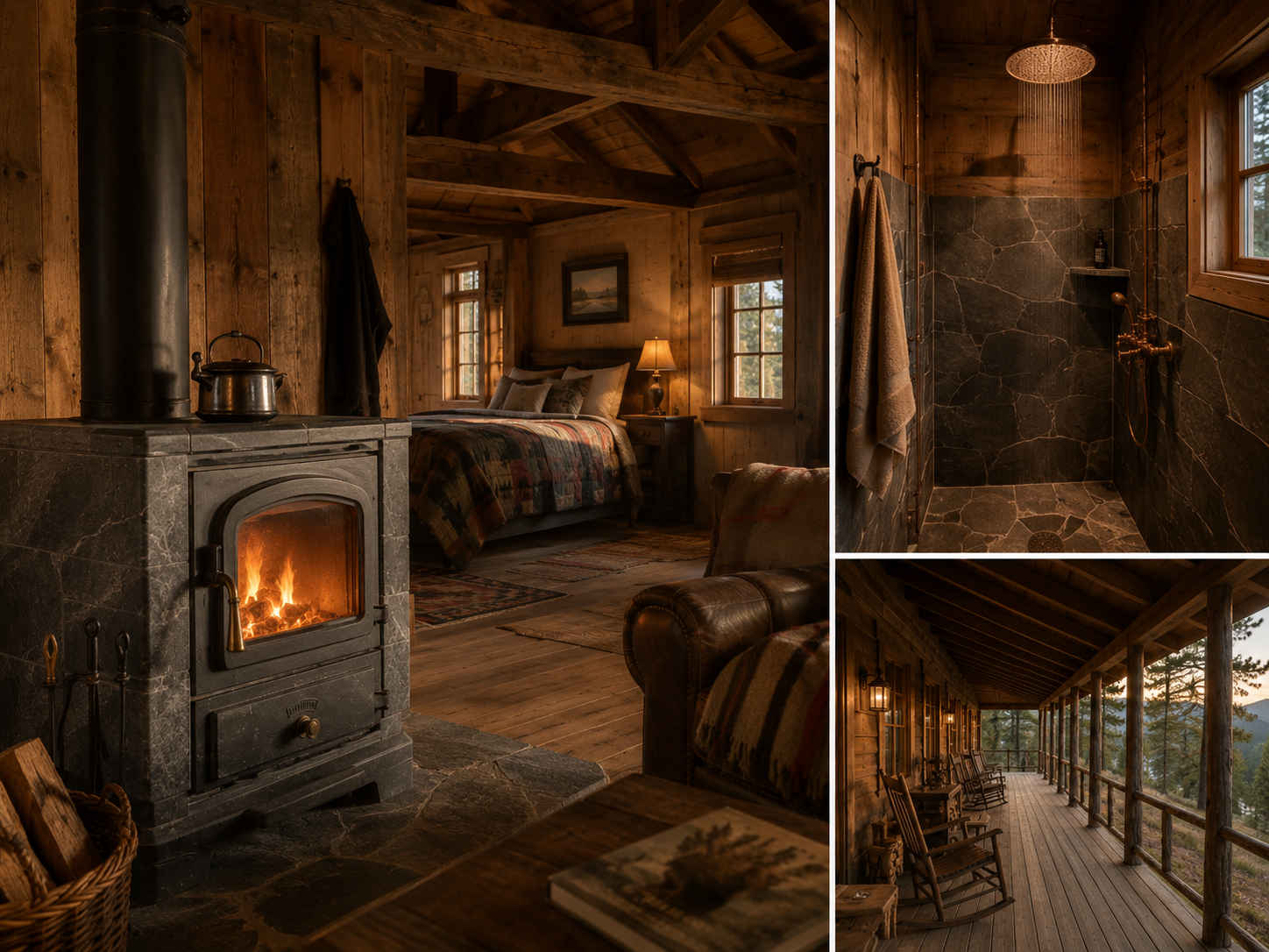 Fox Den cabin interior, evening
