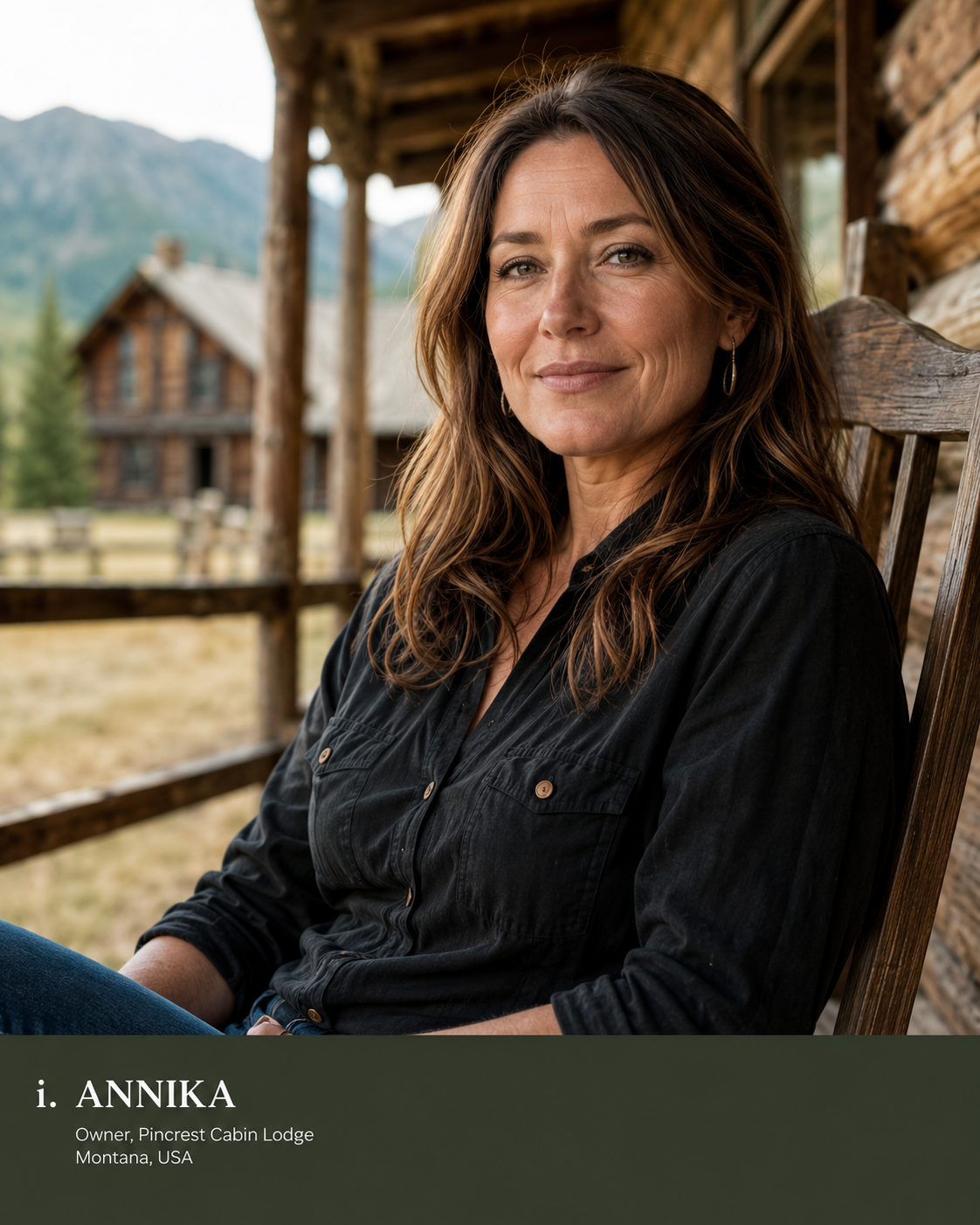 Annika Halder, on the porch of the main lodge