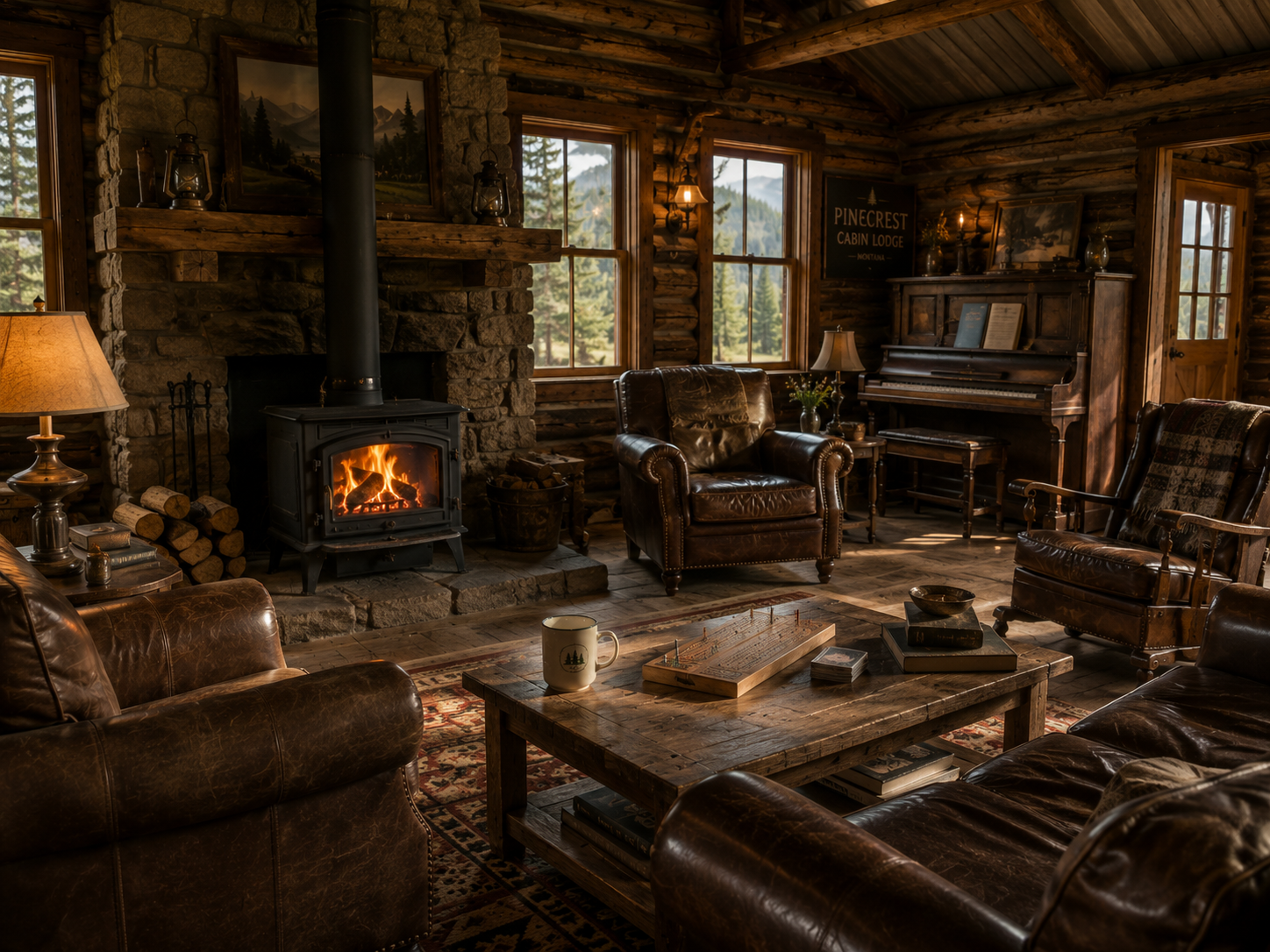The great room with soapstone wood stove